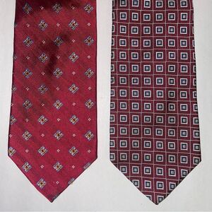 Brooks Brothers 100% Silk Elegant Red Patterned Men's Tie Bundle of 2